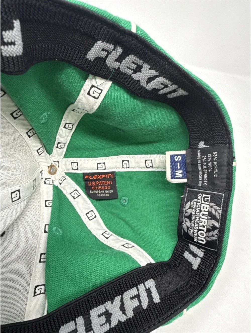 Burton Snowboard Snapback Hat Black Green Embroidered Logo S/M